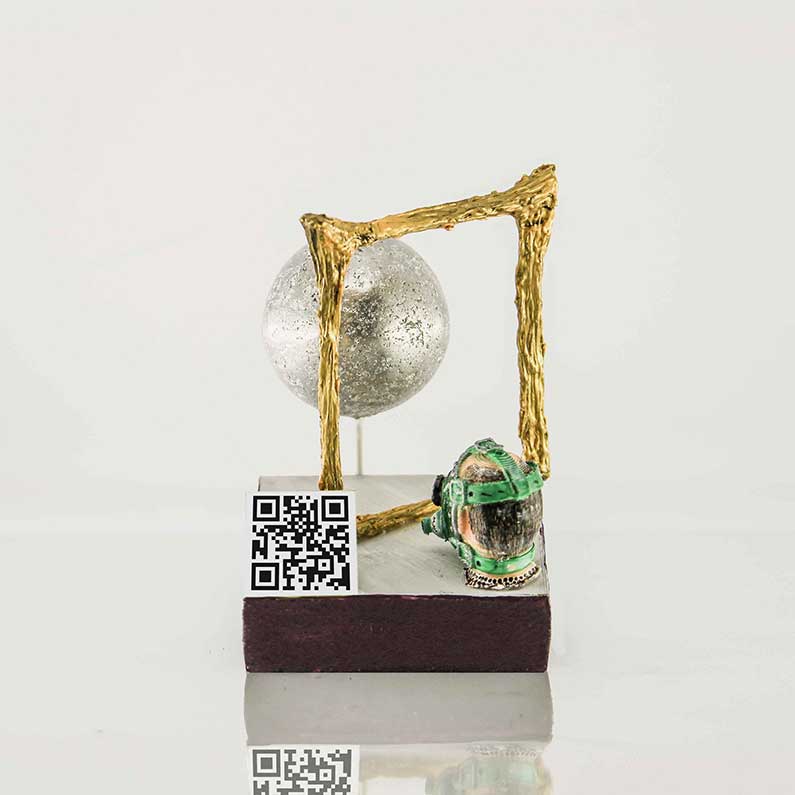 Zemlja bez nas - 3D ilustracija 3D ilustracija na kojoj je glava, okvir i Zemlja koja reflektira s QR kodom