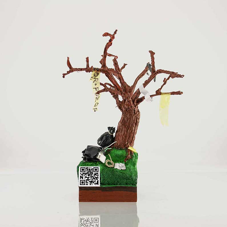 Priroda u cvatu - 3D ilustracija 3D ilustracija na kojoj stablo i razbacano smeće s QR kodom