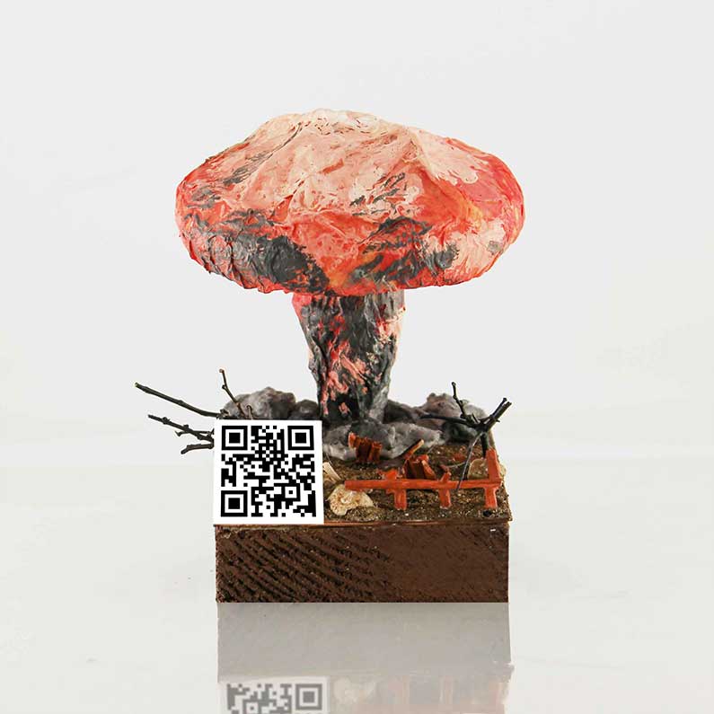 Vatromet za kraj - 3D ilustracija 3D ilustracija na kojoj je atomska bomba s QR kodom