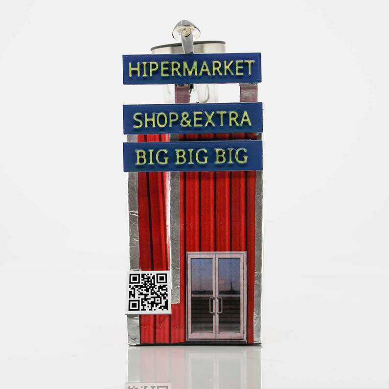 Big, big, big - 3D ilustracija 3D ilustracija na kojoj je supermarket s reklamama s QR kodom